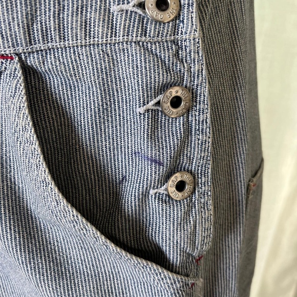 GAP VINTAGE DENIM OVERALLS WOMEN’S MEDIUM (6) RAILWAY STRIPES BLUE  100% COTTON - Picture 7 of 8